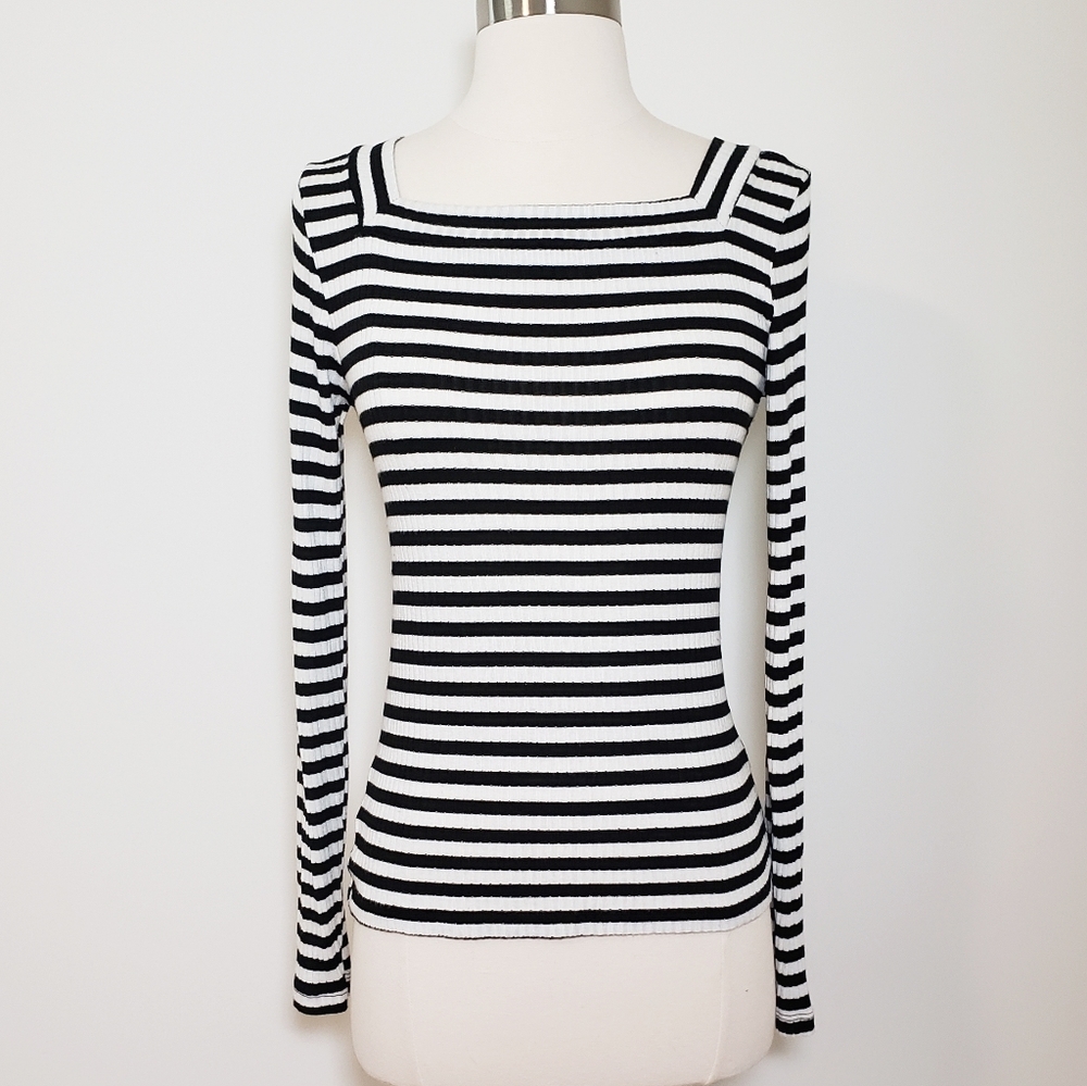 Frame Striped Squareneck Ribbed Top - Picture 2 of 7